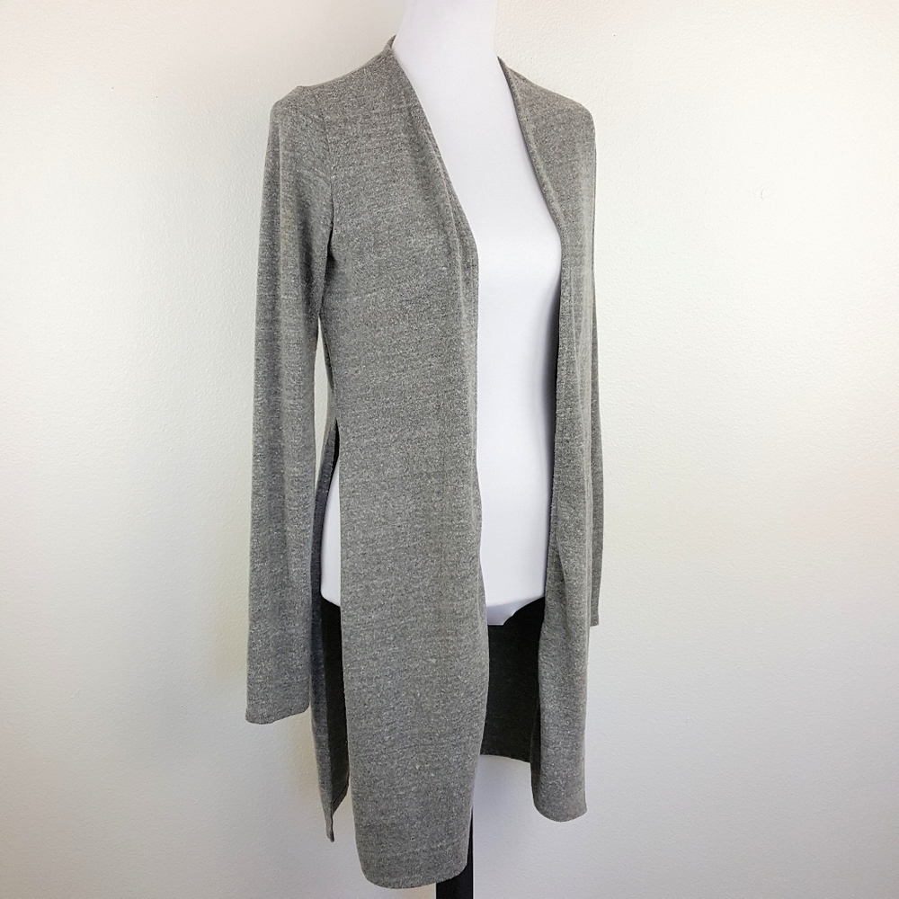 Joah Brown Grey Open-Front Long Cardigan